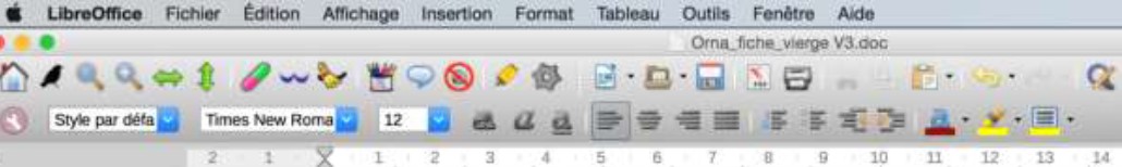barre d'outil de l'application