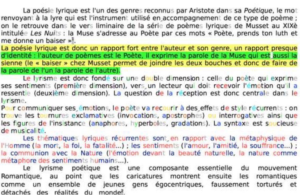 texte avec des lignes surlignées en jaune et d'autres en vert