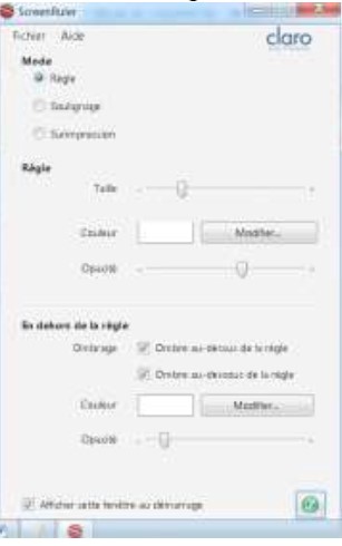 fenêtre de paramétrage