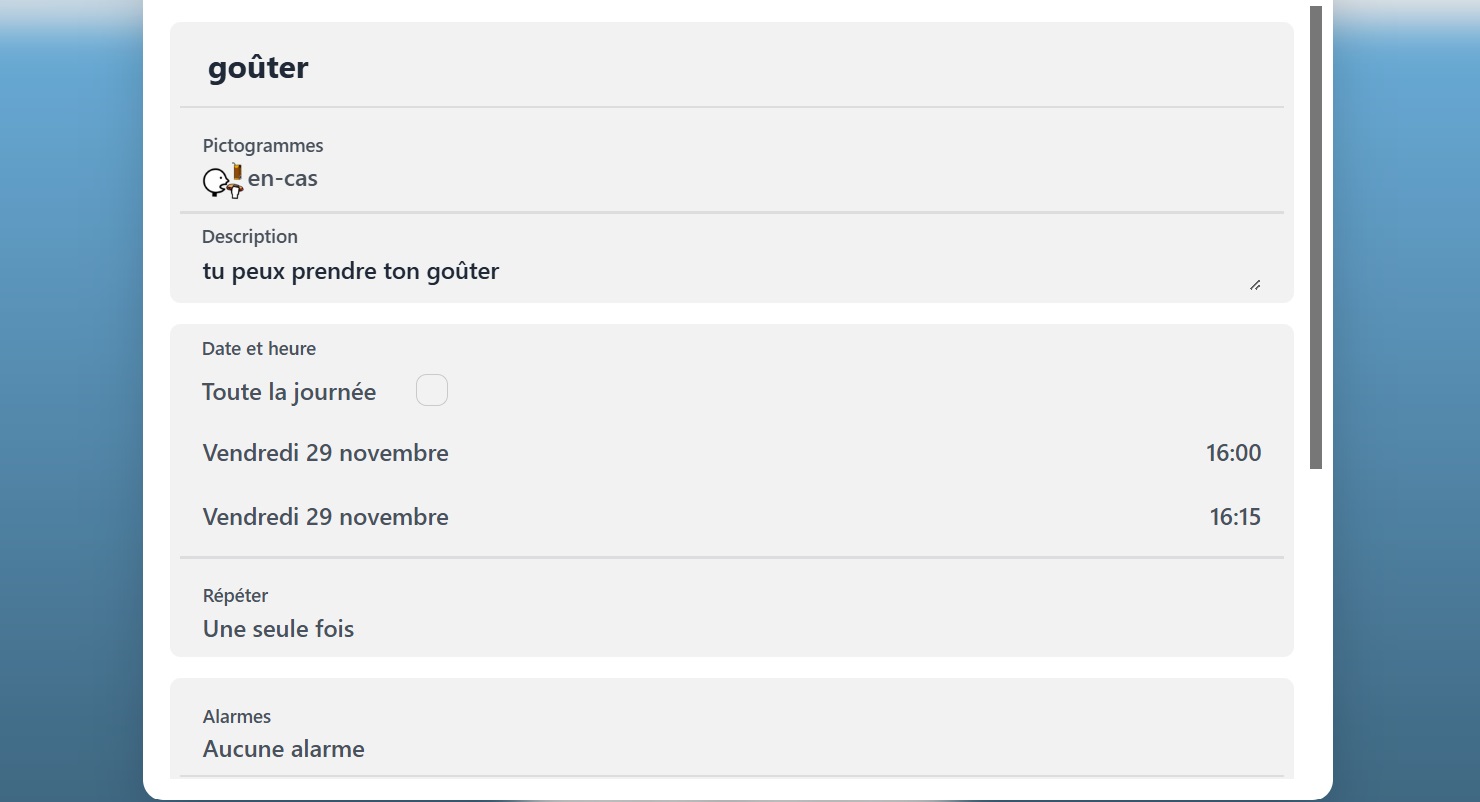 image d'un agenda indiquant goûter